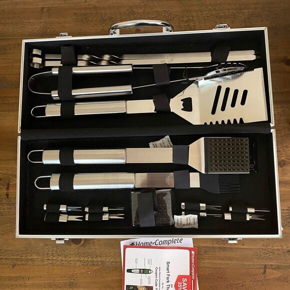 Home-Complete Stainless Steel 16- Pieces BBQ Grill Tool Set With Aluminum Case - Picture 1 of 5